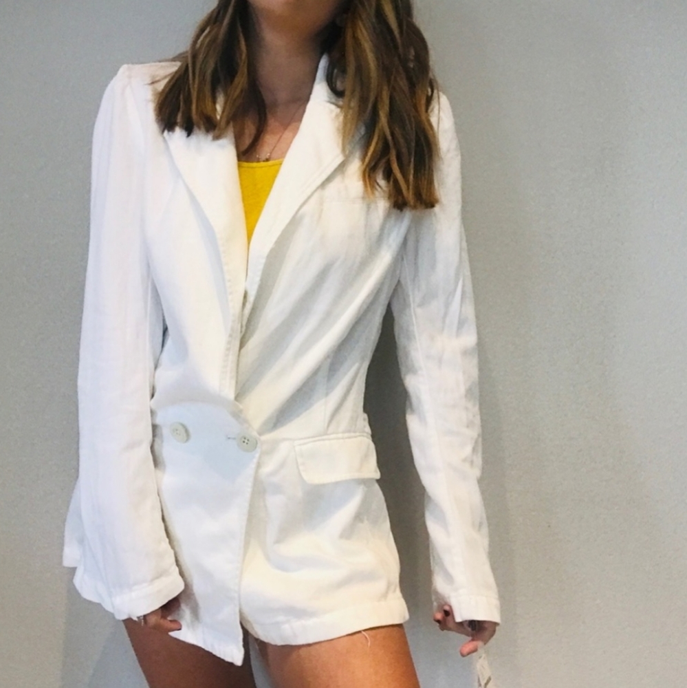 New FREE PEOPLE Oversized Long Blazer Opal White M Worn 1x